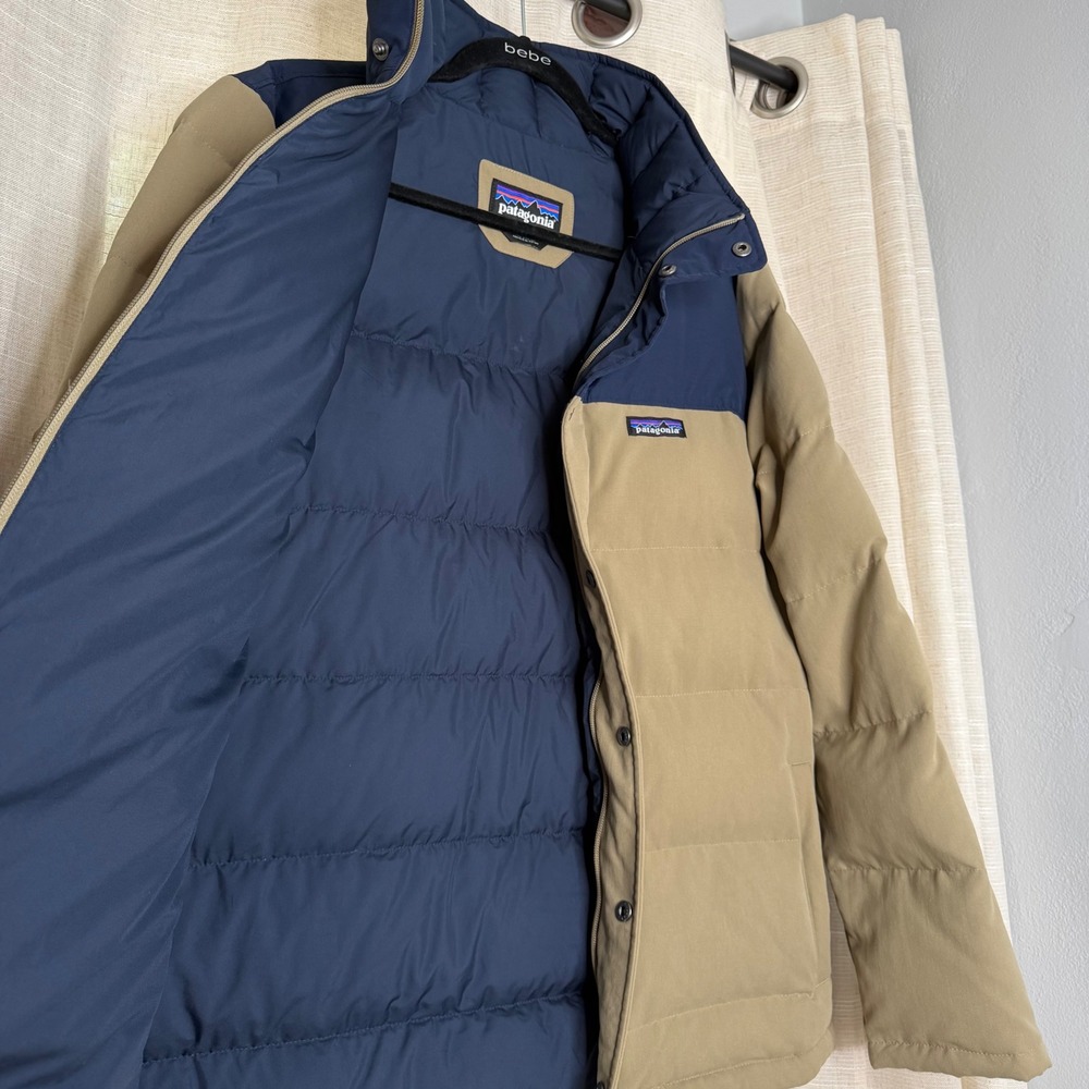 Patagonia Bivy Down Jacket Quilted Colorblock Tan Navy Men's Size M STY28321 - Picture 8 of 11